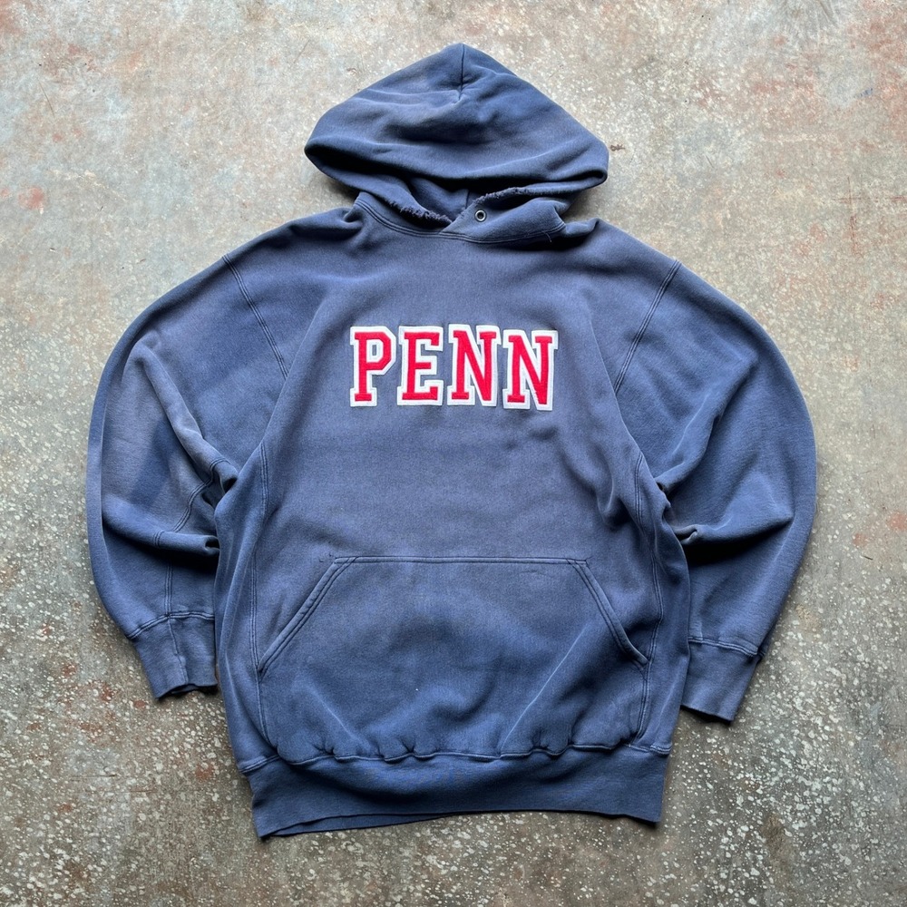 Vintage MacGregor Sand-Knit Penn Hoodie Navy Blue Distressed Sun Faded XL USA